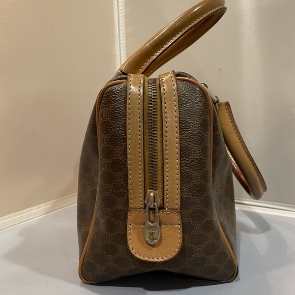 Used Celine Macadam Beige Brown Leather VTG Boston Satchel Bag Purse Authentic! - Picture 5 of 16